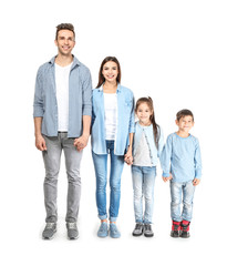 Obraz premium Happy family with little children on white background