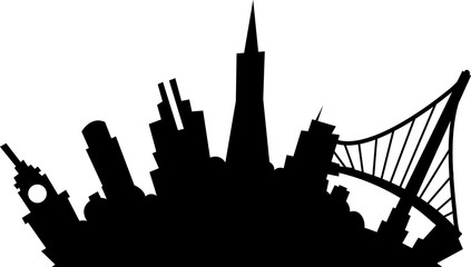 Cartoon skyline silhouette of the city of San Francisco, California, USA.