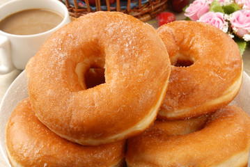 Donut and coffee  on the plate     