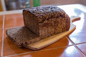 Sliced rye black bread on