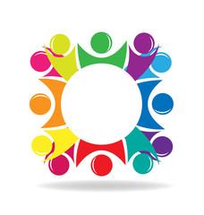 Teamwork logo concept of community,workers,partners,children,social media, networking icon image template