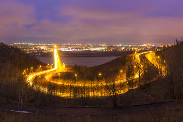 Way to the bridge across the Oka in the evening light in Nizhny Novgorod, Russia