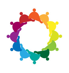 Teamwork logo concept of community,folk ,workers,partners,children,helping, social media, networking icon image template