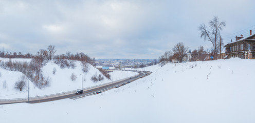 Downhill to the bridge in winter