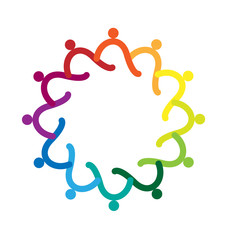 Teamwork logo concept of community,folk ,workers,partners,children,helping, social media, networking icon image template