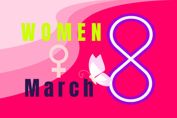 Fototapeta premium Vector illustration design for International Women's Day.Flower and female symbol on pink color background.