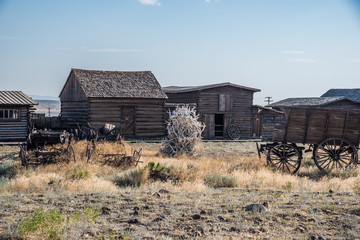 Old Western Ghost Town with pile of antlers