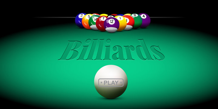 Vector billiard illustration. Green billiard table with balls. 