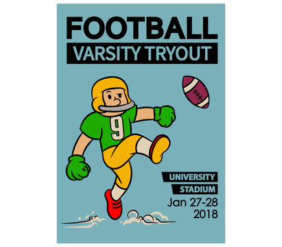 Football Varsity Tryout Cartoon Vintage Poster - Powered by Adobe