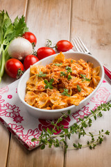 pasta with fish ragout and fresh oregano