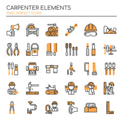Carpenter Elements , Thin Line and Pixel Perfect Icons.