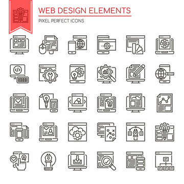 Web Design Elements , Thin Line and Pixel Perfect Icons.