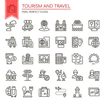 Tourism and Travel , Thin Line and Pixel Perfect Icons.