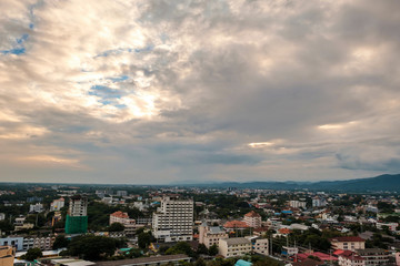 Cityscape at evening with clouds skyline twilight and sunset