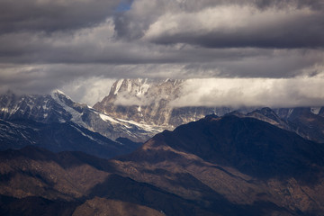 Beautiful landscape view with Dhaulagiri peak from Poon Hill. Himalaya Mountain, Nepal.