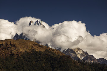 View of Machapuchare Peak, Fish Tail from Poon Hill. Himalaya Mountains, Nepal.