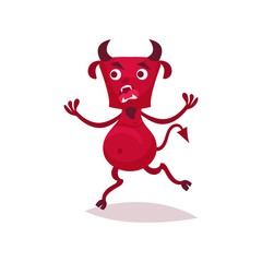 Funny devil with horns and tail, red demon cartoon character vector Illustration