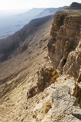 cliff on edge of Makhtesh Ramon after rainstorm
