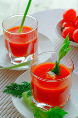 Tomato fresh juice in two