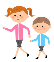 男の子　女の子　ウォーキング
