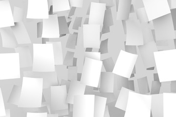 White papers falling from sky. Isolated on soft gray background. 3D illustrating.
