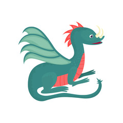 Cute cartoon baby dragon character, mythical animal, fantasy reptile vector Illustration