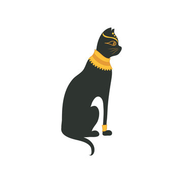 Black Egyptian cat, symbol of traditional Egyptian culture cartoon vector Illustration