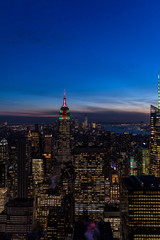 New York City skyline aerial panorama view at night with  Times Square and skyscrapers of midtown Manhattan.