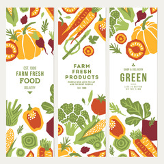 Papercut style vegetables vertical banner collection. Organic vegetables. Vector illustration