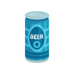 Blue aluminum tin can of beer cartoon vector Illustration
