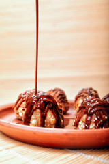 Chocolate is poured onto the
