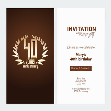 40 years anniversary invitation to celebrate the event vector illustration