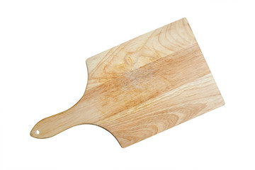 used wooden chopping board isolated on white with clipping path