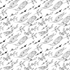 Eucalyptus leaves and berries vector seamless pattern.