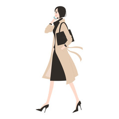 Illustration of a woman walking while calling.