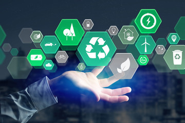 Technology ecologic interface with icon displayed on a futuristic interface