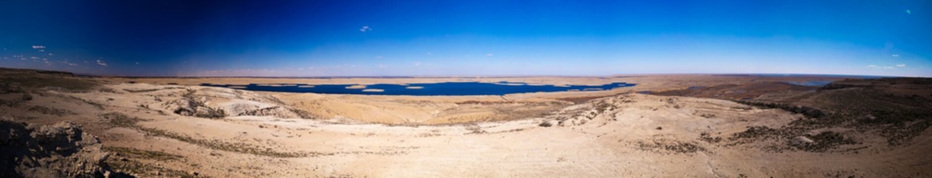 Landscape of Sudochye lake aka part of former Aral sea at Urga fishing village, Karakalpakstan, Uzbekistan
