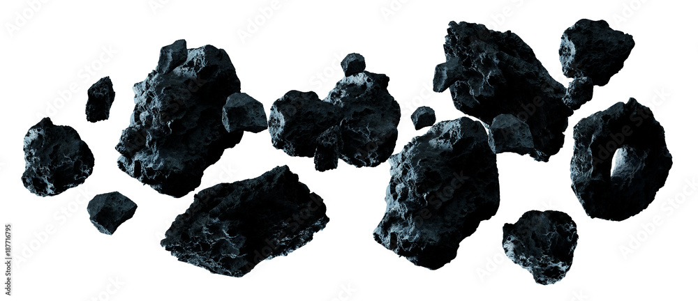 Poster dark rock asteroid pack 3d rendering