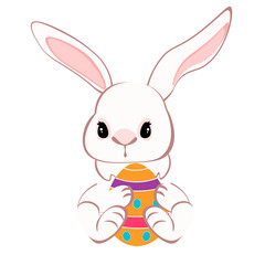 Cute bunny sitting with colorful eggs.