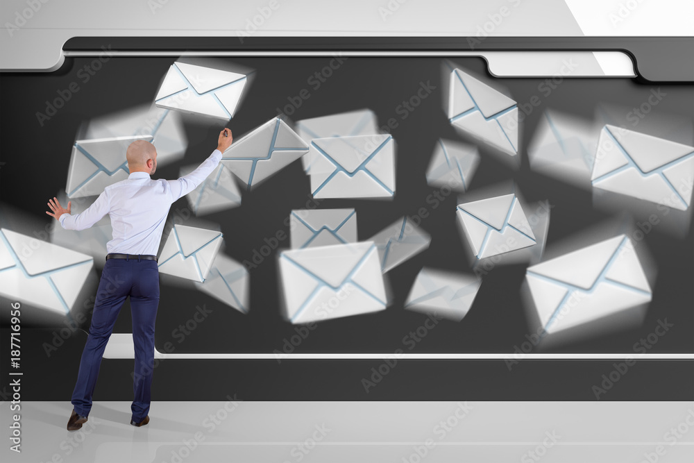 Aufkleber businessman using email interface on a board 3d rendering