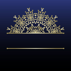 Luxury invitation template with decorative mandala. Golden lace ornament with place for text. For invitation or present card, vintage booklet, web backgrounds