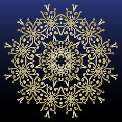 Decorative ornate round mandala. Vintage vector pattern. Invitation, wedding card, scrapbooking. Golden stickers, flash temporary tattoo, mehndi and yoga design, boho, magic symbol. Gold over black.