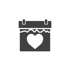 Valentine's day calendar icon vector, filled flat sign, solid pictogram isolated on white. Love date symbol, logo illustration.