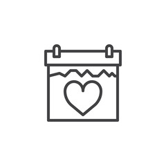 Valentine's day calendar line icon, outline vector sign, linear style pictogram isolated on white. Love date symbol, logo illustration. Editable stroke