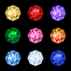 Realistic Diamond Gemstone Icon Set