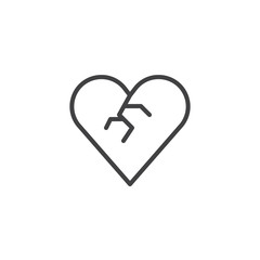 Broken heart line icon, outline vector sign, linear style pictogram isolated on white. End of love symbol, logo illustration. Editable stroke
