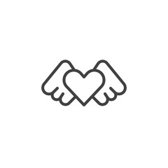 Heart angel wings line icon, outline vector sign, linear style pictogram isolated on white. Love symbol, logo illustration. Editable stroke