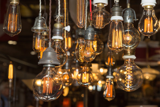 Group of Vintage Electric Light Bulbs with Incandescent Filament