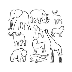 Set of cartoon animals sketches