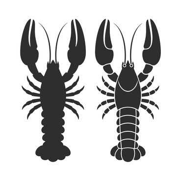 Crayfish silhouette. Isolated crayfish on white background